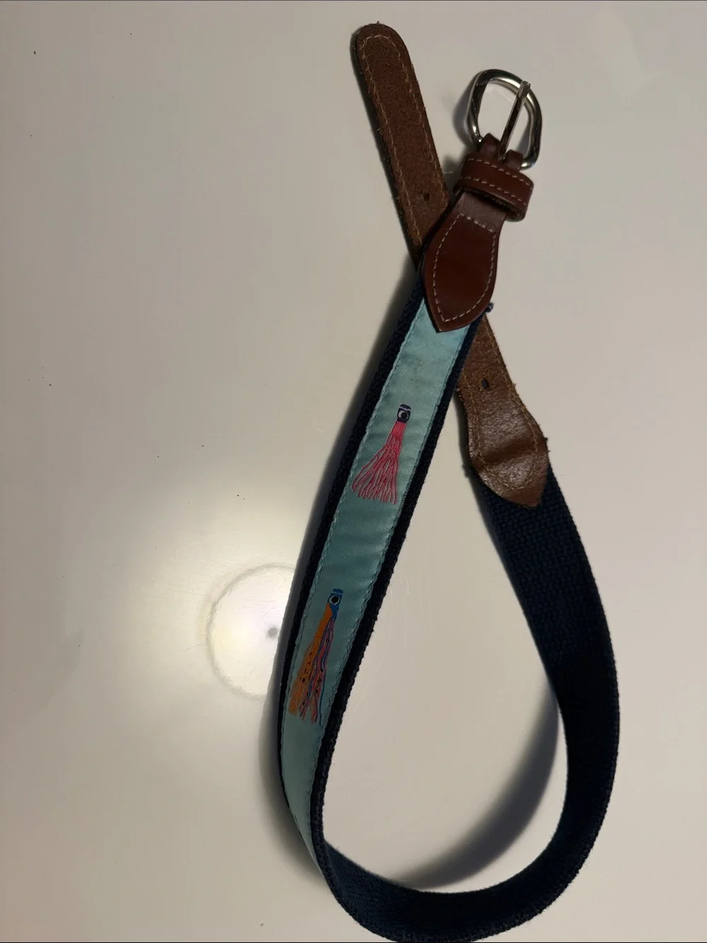 Kids Belt with Brown Leather and Fishing Lure Ribbon